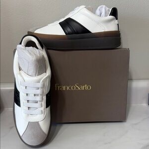 Franco Sarto (L-Vinto) White & Black Leather Platform Sneakers